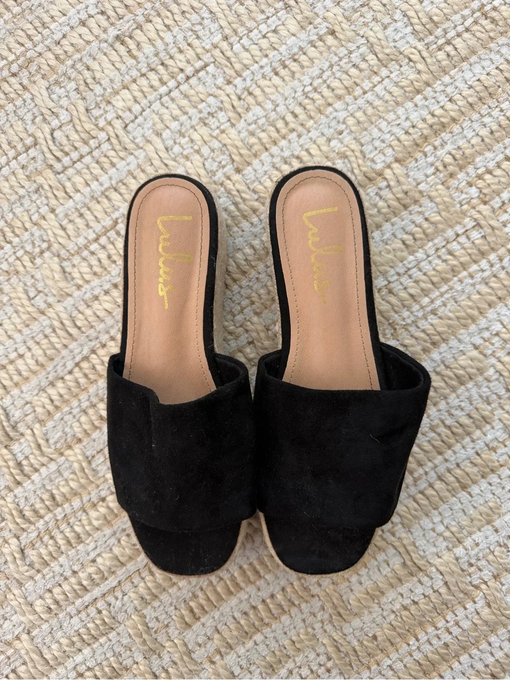 Womens Black Espadrille Platform Slide Sandals